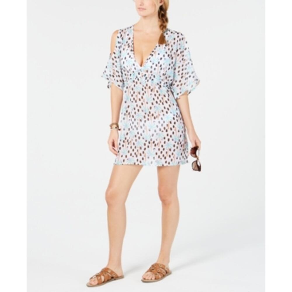 Miken White Aqua Printed Swim Cover Up Dress Small